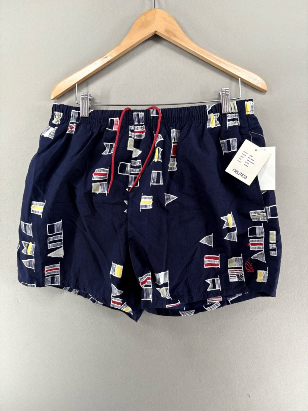 Nautica Swim Trunks Shorts Blue Flag Large Retro Sumer Vacation